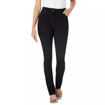 Женщина в женских эластичных узких джинсах больших размеров для миниатюрных женщин Woman Within, цвет Black Denim