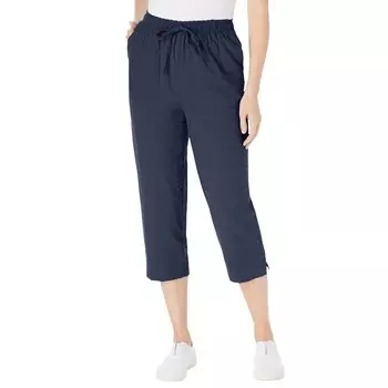 Женщина в женских брюках-капри из жатого хлопка больших размеров для миниатюрных женщин Woman Within, темно-синий