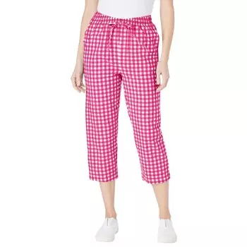 Женщина в женских брюках-капри из жатого хлопка больших размеров для миниатюрных женщин Woman Within, цвет Raspberry Gingham