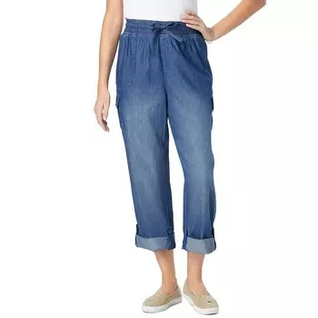 Женщина в женских брюках-карго трансформируемой длины больших размеров Woman Within, цвет Medium Stonewash