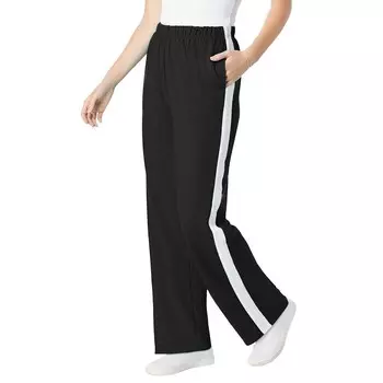 Женщина в женских брюках прямого кроя из хлопка с высокими боковыми полосками больших размеров, французская махровая ткань Woman Within, цвет Black White