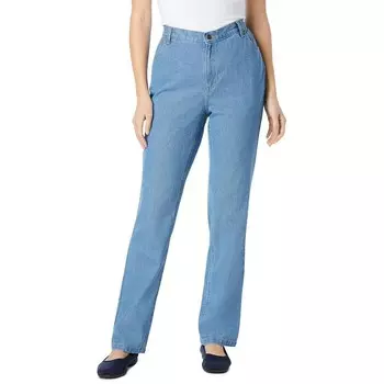 Женщина в женских джинсах больших размеров с идеальной резинкой по бокам Woman Within, цвет Light Stonewash