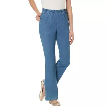 Женщина в женских джинсах Bootcut Fineline больших размеров Woman Within, цвет Stonewash Sanded