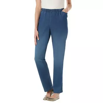 Женщина в женских джинсах Fineline больших размеров с высокими прямыми штанинами Woman Within, цвет Stonewash Sanded