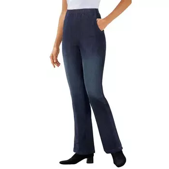 Женщина в женских джинсах Fineline больших размеров с высокими сапогами Woman Within, цвет Indigo Sanded