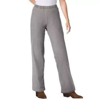 Женщина в женских джинсах Fineline размера плюс миниатюрных с широкими штанинами Woman Within, цвет Grey Denim