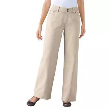 Женщина в женских джинсах с широкими штанинами из идеального хлопка больших размеров Woman Within, цвет Natural Khaki