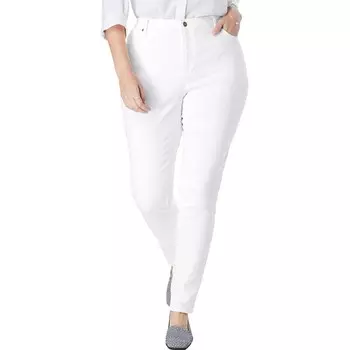 Женщина в женских джинсах с тонкими штанинами больших размеров, высоких и комфортных, с изгибом Woman Within, белый
