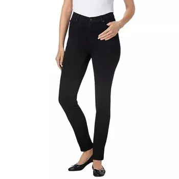 Женщина в женских джинсах с тонкими штанинами больших размеров, высоких и комфортных, с изгибом Woman Within, цвет Black Denim