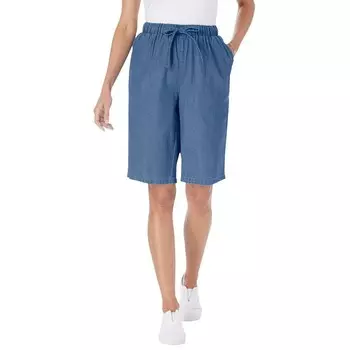 Женщина в женских джинсовых шортах больших размеров на шнурке Woman Within, цвет Stonewash