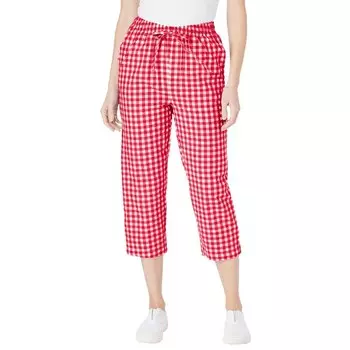 Женщина в женских капри из жатого хлопка больших размеров Woman Within, цвет Vivid Red Gingham