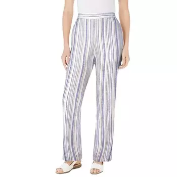 Женщина в женских льняных брюках больших размеров с прямыми штанинами Woman Within, цвет Deep Cobalt Stripe