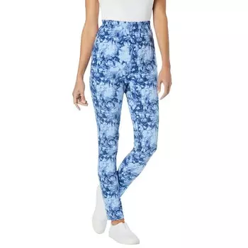 Женщина в женских леггинсах из эластичного хлопка с принтом больших размеров миниатюрных размеров Woman Within, цвет Blue Tie Dye