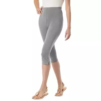 Женщина в женских леггинсах-капри из эластичного хлопка больших размеров Woman Within, цвет Medium Heather Grey