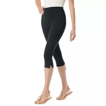 Женщина в женских леггинсах-капри из эластичного хлопка для миниатюрных размеров больших размеров Woman Within, цвет Heather Charcoal