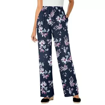 Женщина в женских мягких брюках больших размеров с эластичной резинкой на талии Woman Within, цвет Navy Blossom