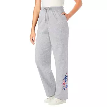 Женщина в женских спортивных штанах из флиса больших размеров Petite Better Woman Within, цвет Heather Grey Floral