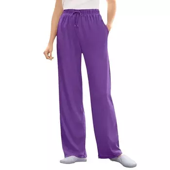 Женщина в женских спортивных трикотажных брюках с прямыми штанинами больших размеров Woman Within, цвет Purple Orchid