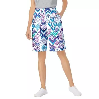 Женщина в женских трикотажных шортах больших размеров с эластичной резинкой на талии Woman Within, цвет White Multi Batik