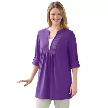 Женщина в женской 7-дневной тунике больших размеров с разрезом на шее Woman Within, цвет Radiant Purple