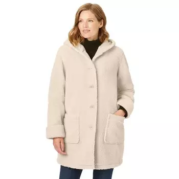 Женщина в женской берберской флисовой куртке больших размеров с капюшоном Woman Within, цвет Oatmeal