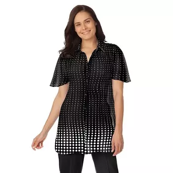 Женщина в женской блузке больших размеров из жатого жоржета Woman Within, цвет Black Linear Gradient