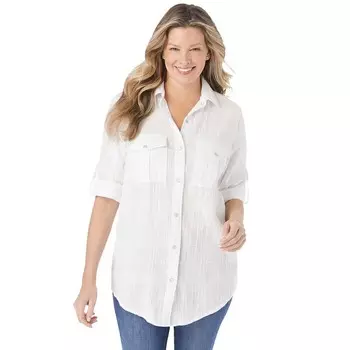 Женщина в женской большой рубашке из хлопковой марли больших размеров Woman Within, белый
