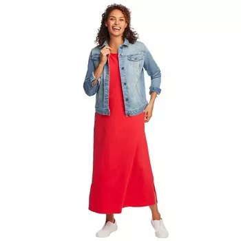 Женщина в женской джинсовой куртке из эластичного денима больших размеров Woman Within, цвет Light Wash Sanded