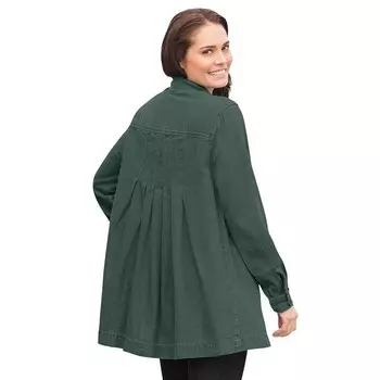 Женщина в женской джинсовой куртке со складками на спине больших размеров Woman Within, цвет Pine