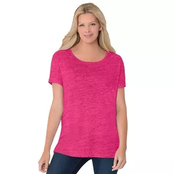 Женщина в женской футболке больших размеров с манжетами и манжетами больших размеров Woman Within, цвет Dark Raspberry Sorbet