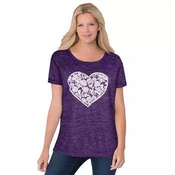 Женщина в женской футболке больших размеров с манжетами и манжетами больших размеров Woman Within, цвет Radiant Purple Heart