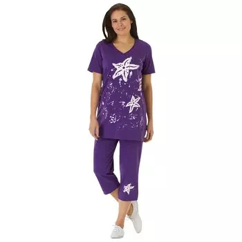 Женщина в женской футболке и капри больших размеров с морской звездой Woman Within, цвет Radiant Purple