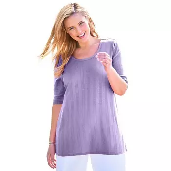 Женщина в женской футболке размера плюс с круглым вырезом в виде пуантов Woman Within, цвет Soft Iris