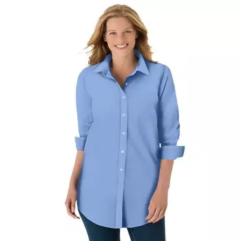 Женщина в женской идеальной рубашке с длинным рукавом больших размеров Woman Within, цвет French Blue