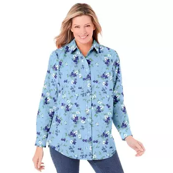 Женщина в женской идеальной рубашке с длинным рукавом больших размеров Woman Within, цвет Sky Blue Pretty Bloom