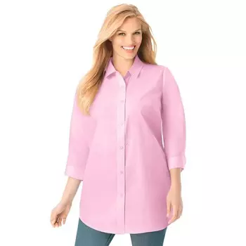 Женщина в женской идеальной рубашке с рукавом три четверти больших размеров Woman Within, розовый