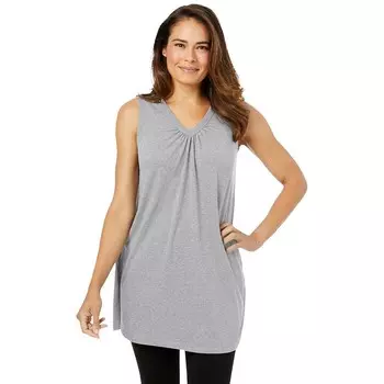Женщина в женской идеальной тунике без рукавов с v-образным вырезом больших размеров Woman Within, цвет Heather Grey