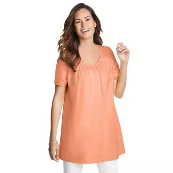 Женщина в женской идеальной тунике больших размеров с короткими рукавами и U-образным вырезом Woman Within, цвет Orange Melon