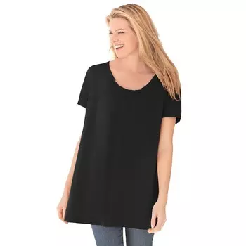 Женщина в женской идеальной тунике больших размеров с короткими рукавами и U-образным вырезом Woman Within, черный