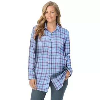 Женщина в женской классической фланелевой рубашке больших размеров Woman Within, цвет Sky Blue Plaid