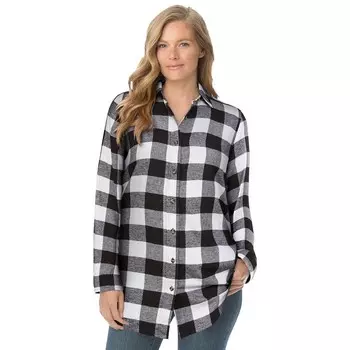 Женщина в женской классической фланелевой рубашке больших размеров Woman Within, цвет White Buffalo Plaid