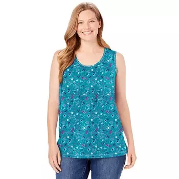 Женщина в женской майке больших размеров с идеальным принтом и круглым вырезом Woman Within, цвет Waterfall Lovely Ditsy