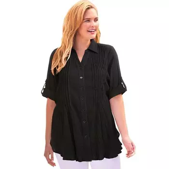 Женщина в женской марлевой рубашке на пуговицах больших размеров Woman Within, черный
