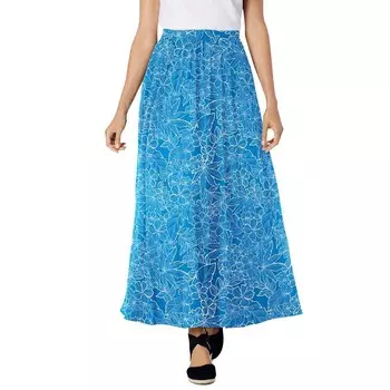 Женщина в женской мягкой макси-юбке больших размеров с эластичной резинкой на талии Woman Within, цвет Turq Blue Floral