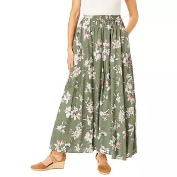 Женщина в женской мягкой макси-юбке больших размеров с эластичной резинкой на талии и миниатюрными размерами Woman Within, цвет Pine Blossom
