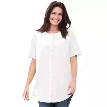 Женщина в женской мятой рубашке с короткими рукавами больших размеров Woman Within, белый