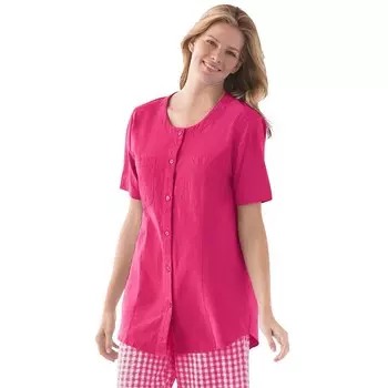 Женщина в женской мятой рубашке с короткими рукавами больших размеров Woman Within, цвет Raspberry Sorbet