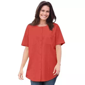 Женщина в женской мятой рубашке с короткими рукавами больших размеров Woman Within, цвет Vivid Red