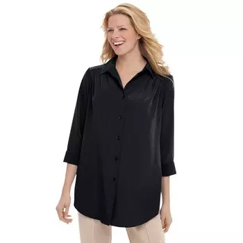 Женщина в женской рубашке персикового цвета на пуговицах спереди с рукавом три четверти больших размеров Woman Within, черный