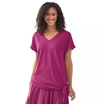 Женщина в женской трикотажной футболке больших размеров с завязками по бокам Woman Within, цвет Raspberry
